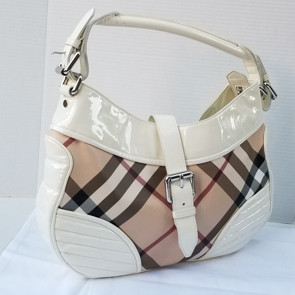 Burberry  Phoebe white /Beige Nova Check PVC and quited Patent Leather Hobo bag - Picture 4 of 16